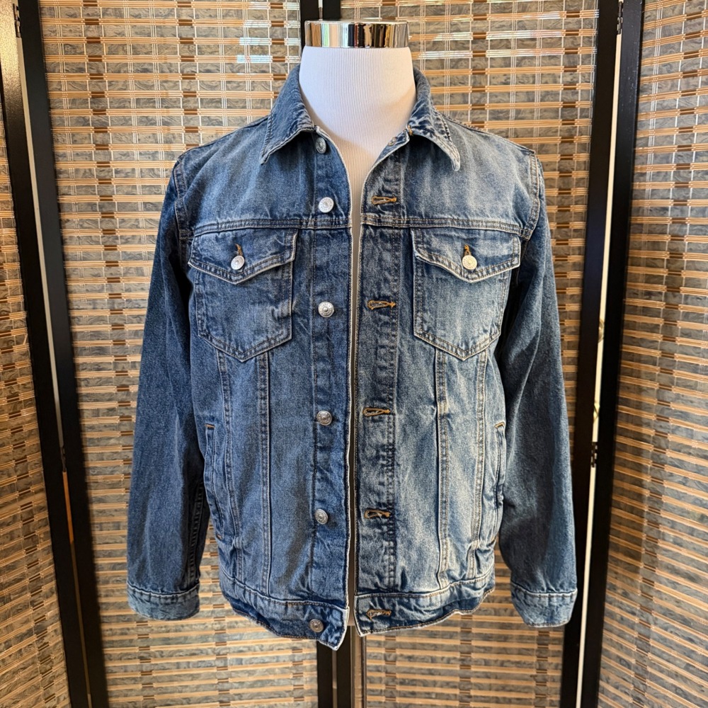 Zara Denim Jacket Men Small Blue Medium Wash Trucker Jean Jacket 0108/460/405/S